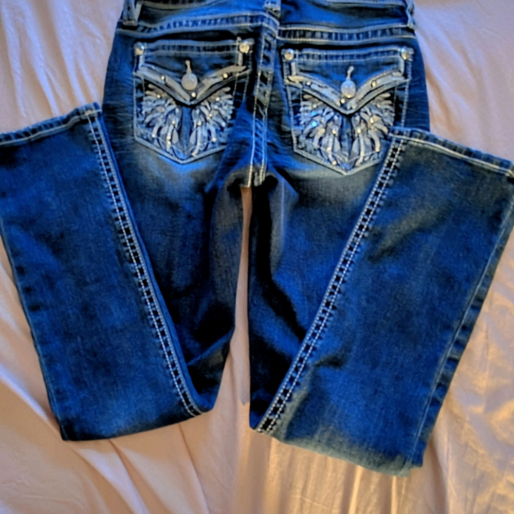 Women's Blue Jeans with Embellished Pockets